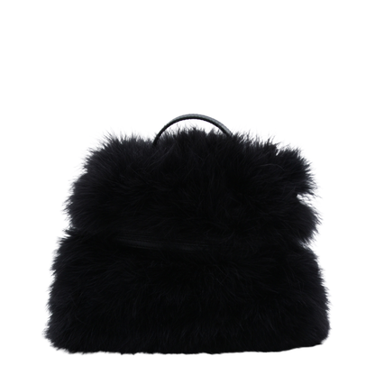 Tie Me Small Feather Trim Satin Hand Bag - Black - Image 5
