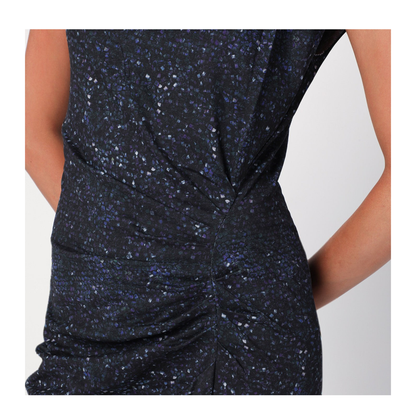 Mid-length dress with midnight blue print - Image 2