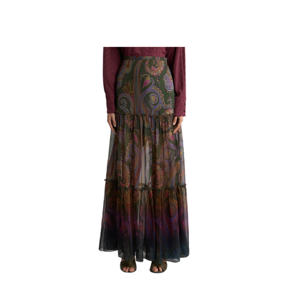Silk Maxi Skirt with Placed Paisley Print - Image 4