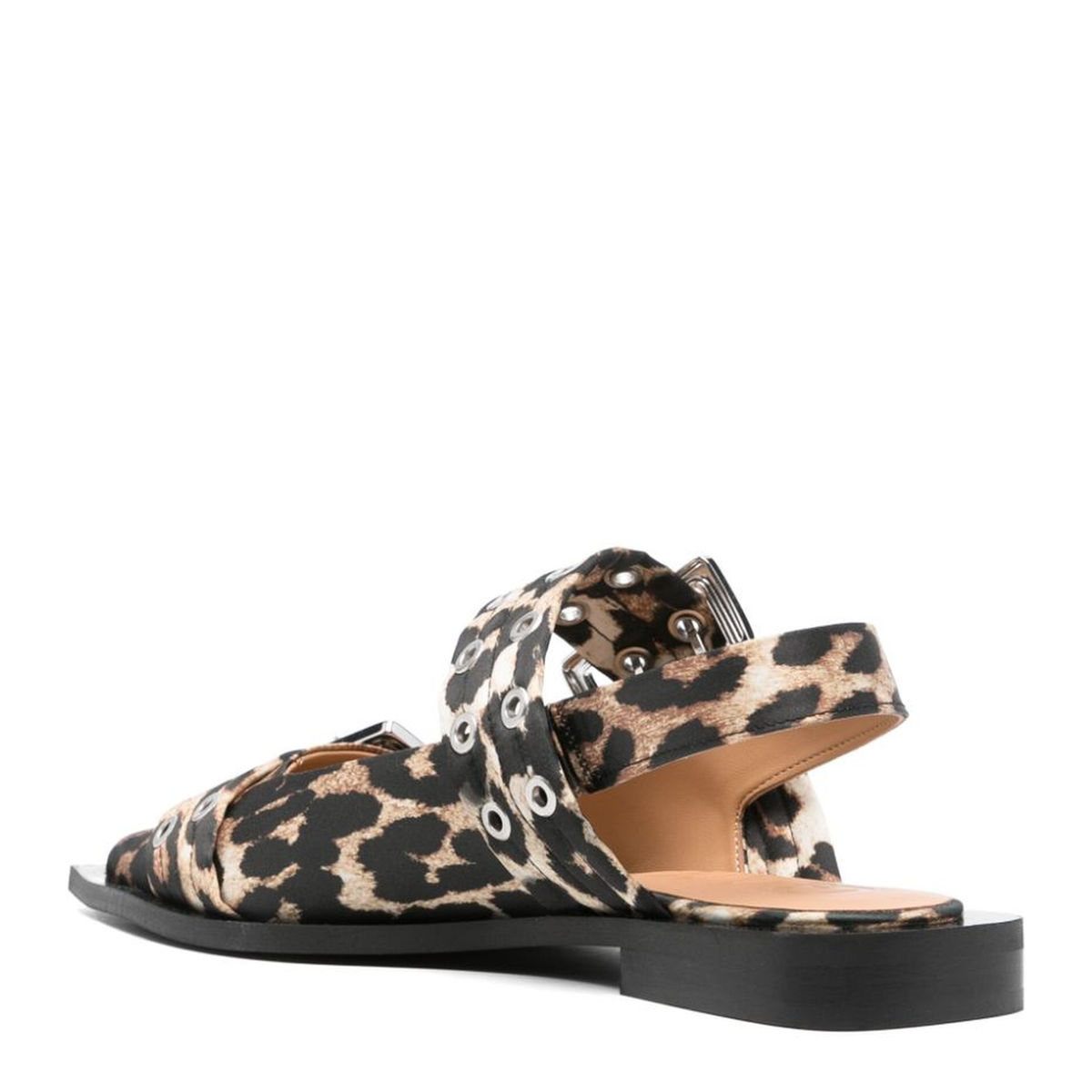 Animalier Brown/Black Satin Weave Leopard Print Slingback Strap Block Heel - Image 2