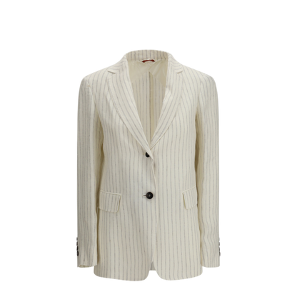 Single Breasted Pinstriped Linen Blazer - Image 1