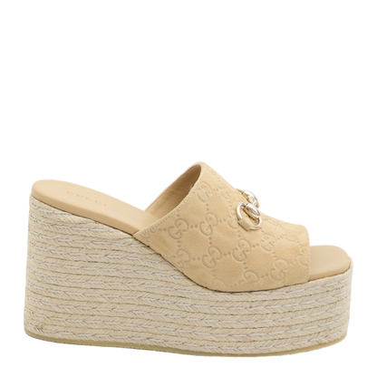 Platform Espadrille with Horsebit in Beige GG Suede - Image 1