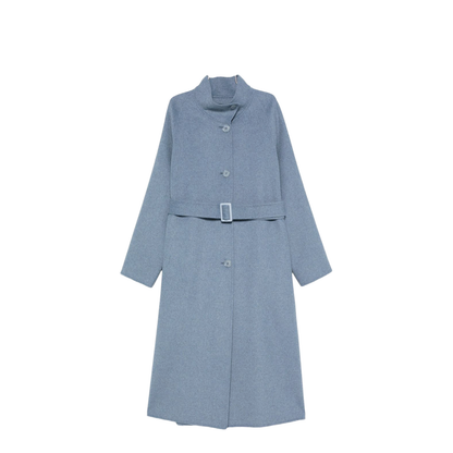 Mock-neck Wool-blend Coat with Matching Belt - Image 1