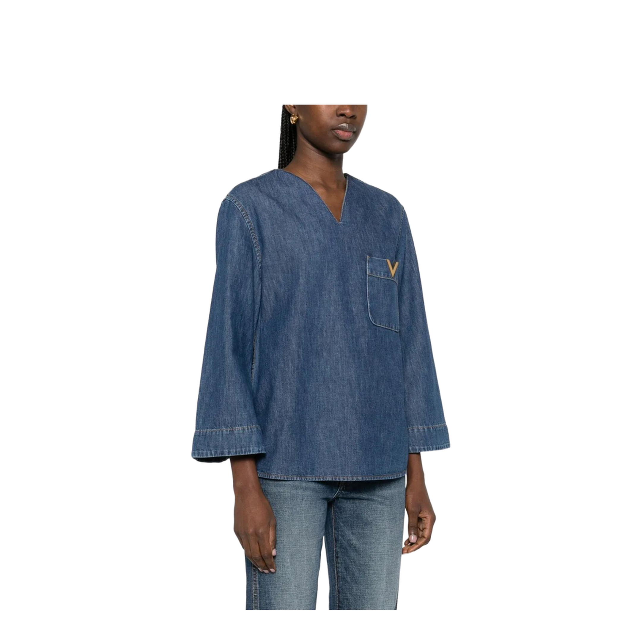 Cotton Denim Shirt - Blue - Image 4