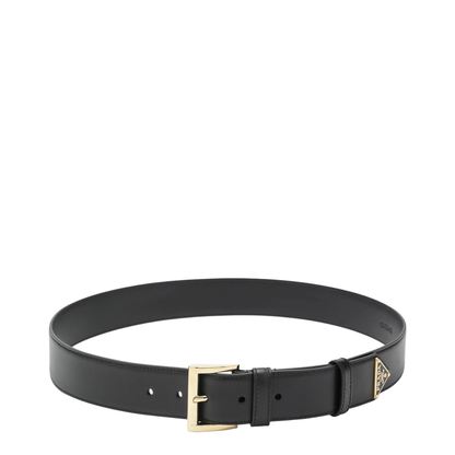 Black Leather Belt with Triangle Logo - Image 1