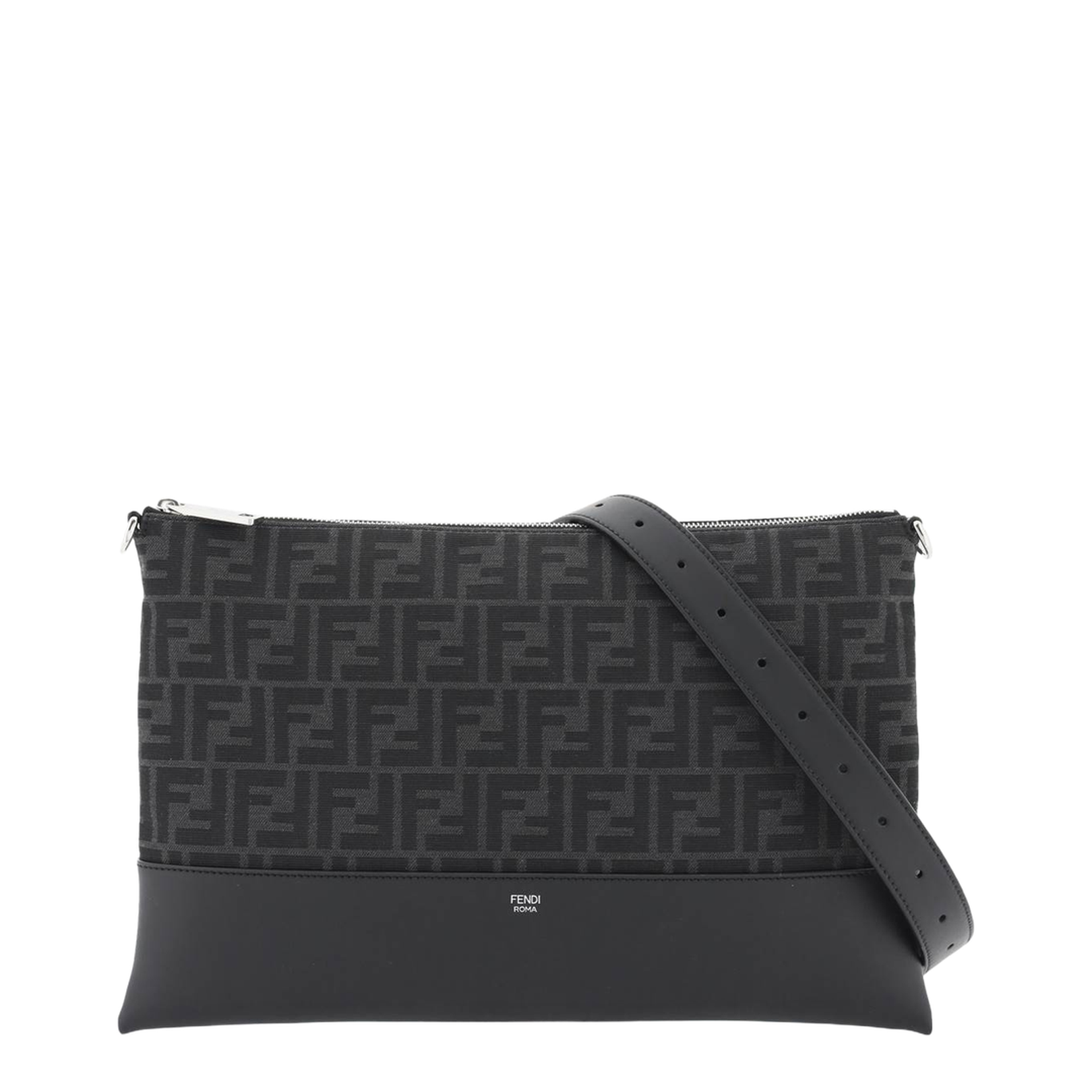 FF Jacquard
Black Leather Crossbody Bag - Image 1
