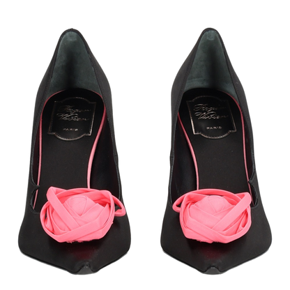Black Satin Pumps with Rose - Image 3
