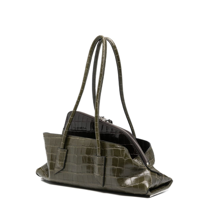 La Passeggiata Small Crocodile-Printed Calf Leather Top Handle Bag - Green Degradee - Image 4