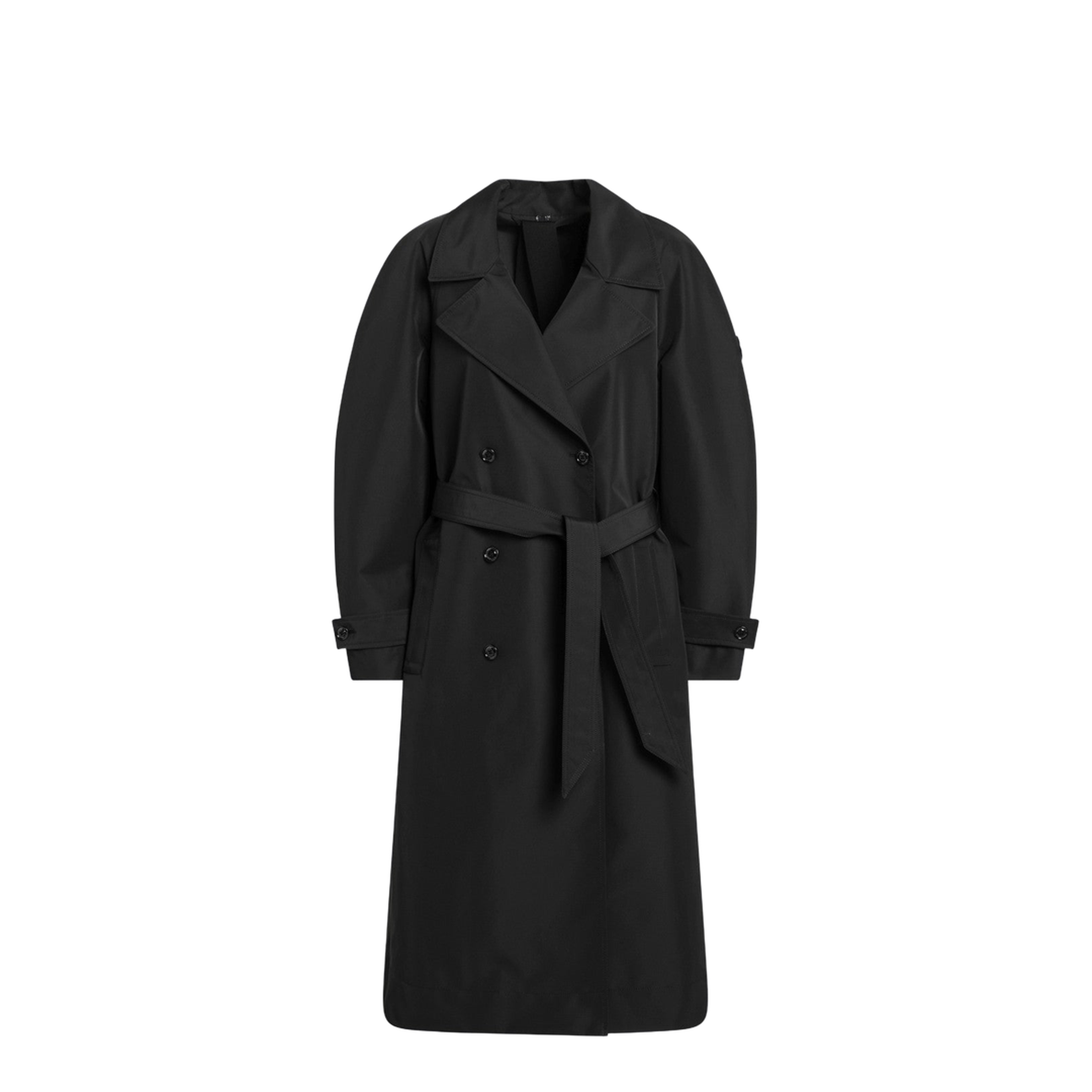 Black Double-Breasted Trench Coat with Belt - Image 1
