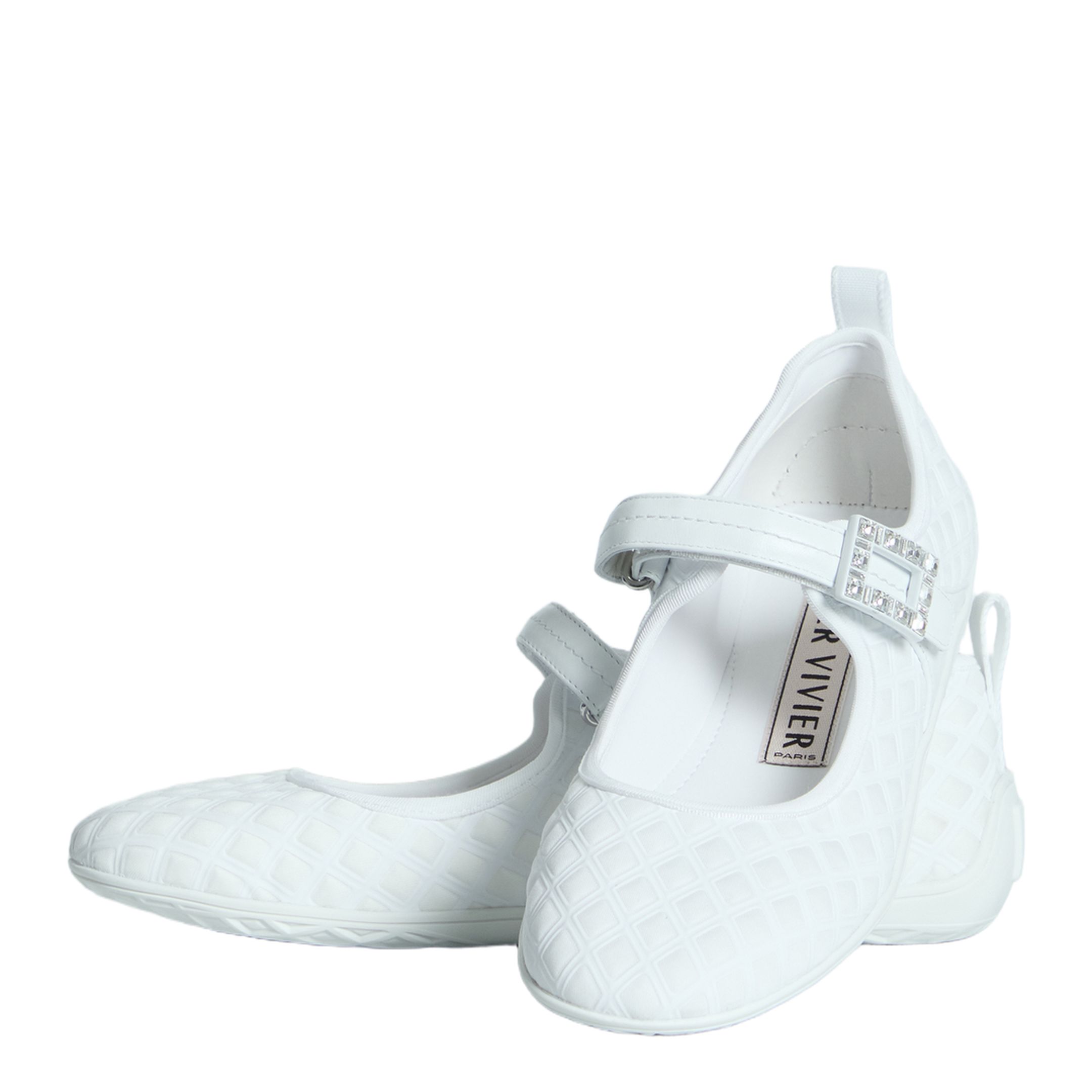 Low Ballerina Flats with Fabric Strap in White - Image 5