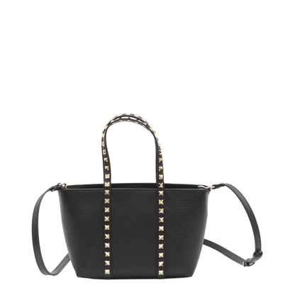 Black Leather Small Rockstud Shopping Bag - Image 1