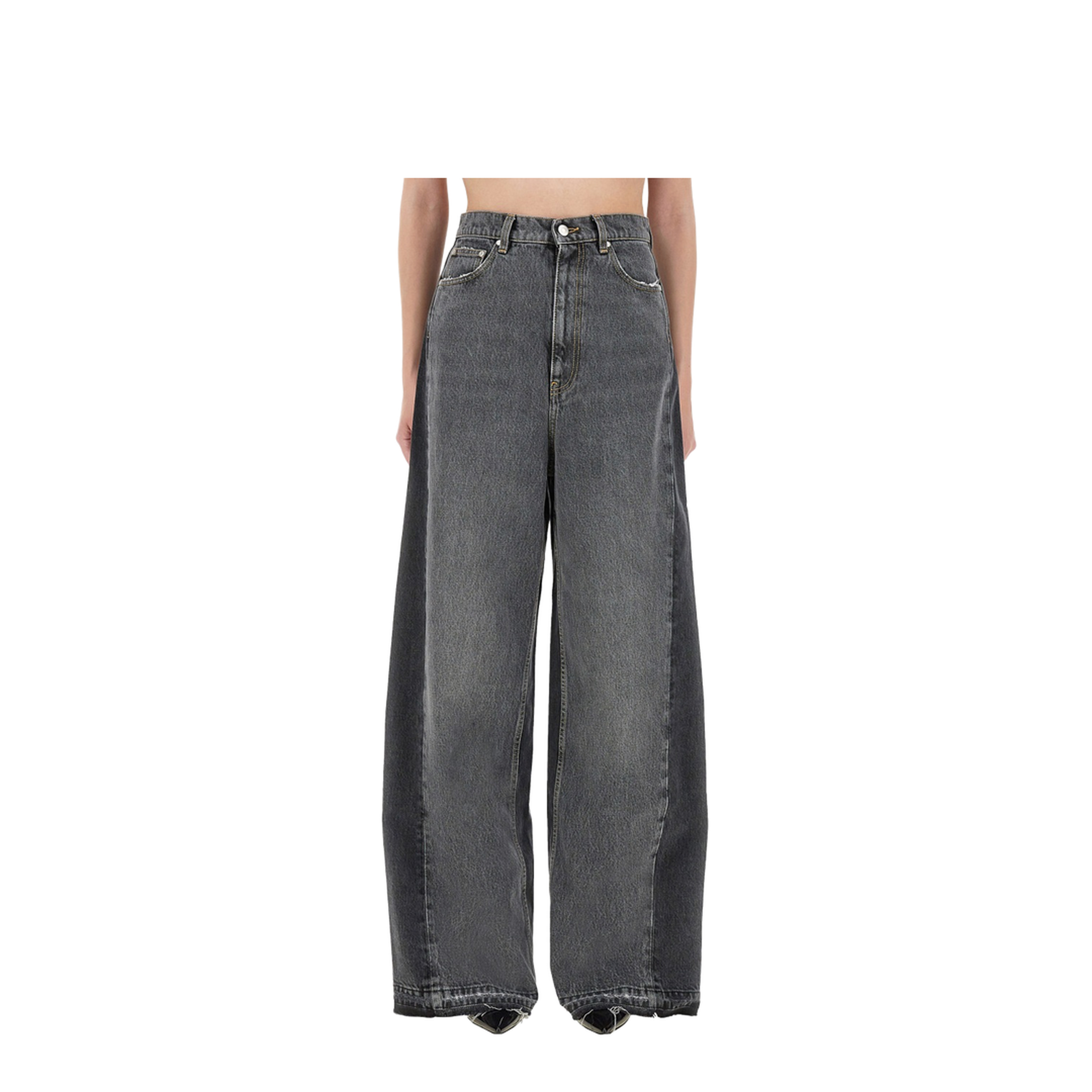 Two-Tone Black Wide-Leg Denim Jeans - Image 1