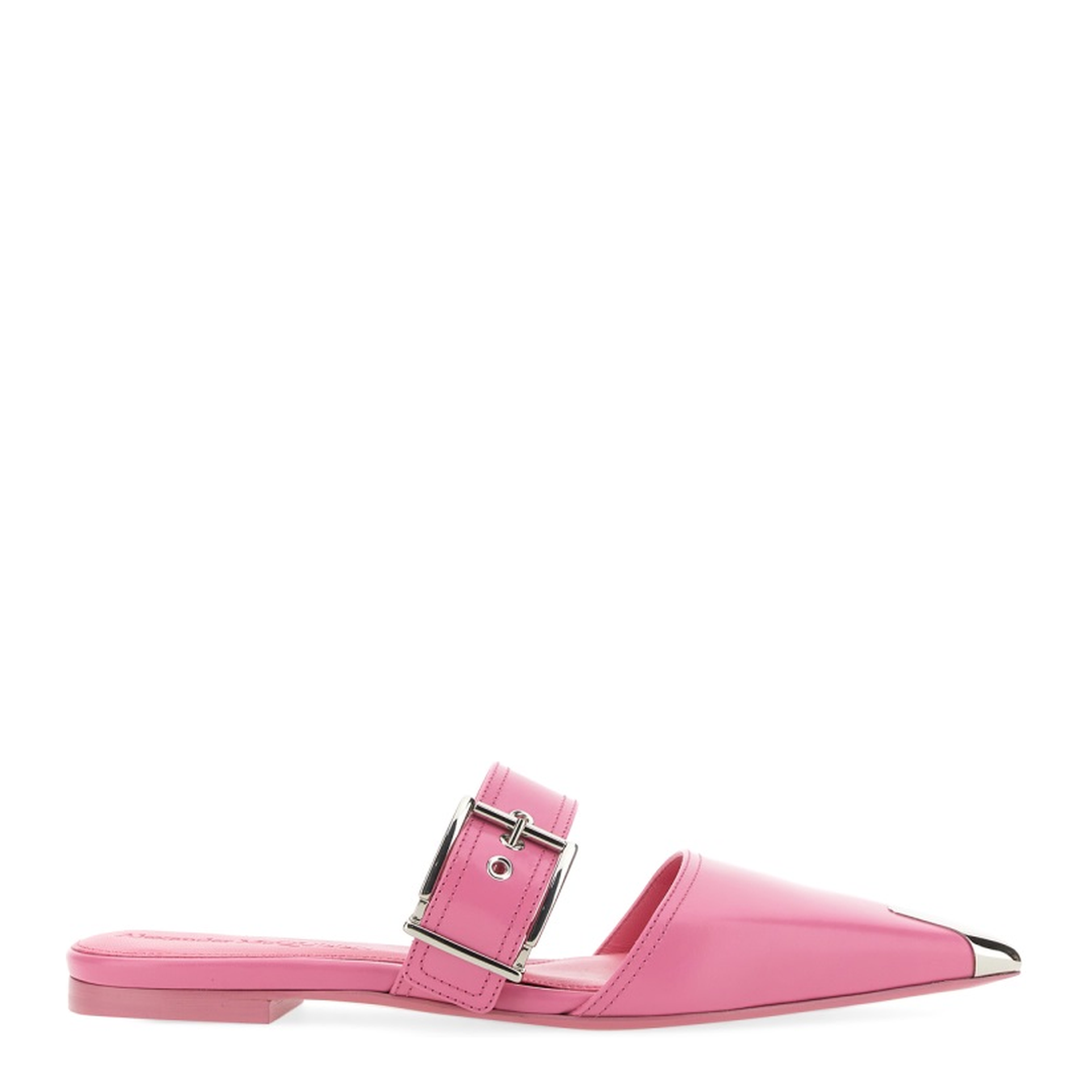 Metal-toe Pointed Flat Leather Mules - Image 1
