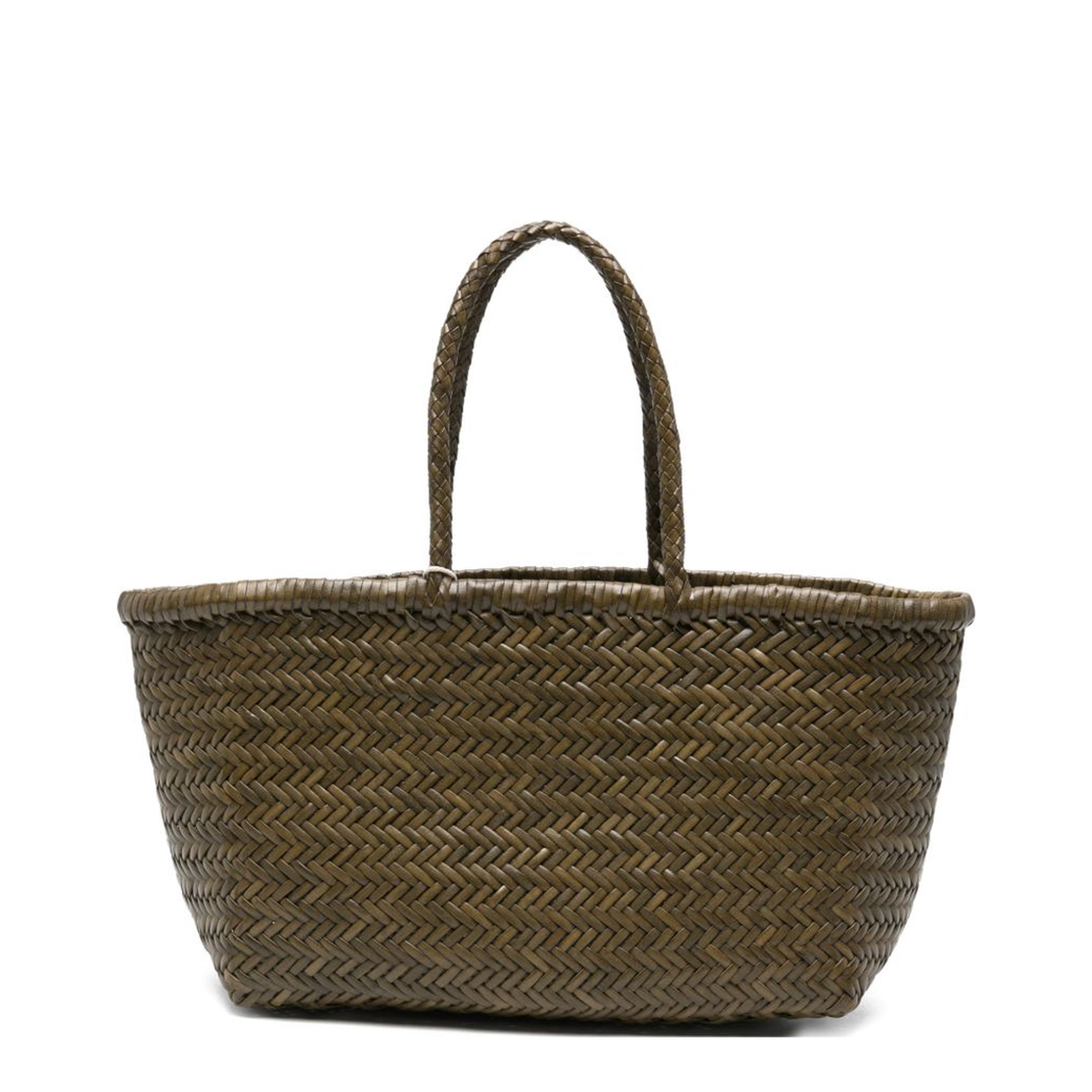 Big Triple Jump Woven Leather Tote - Kaki - Image 1