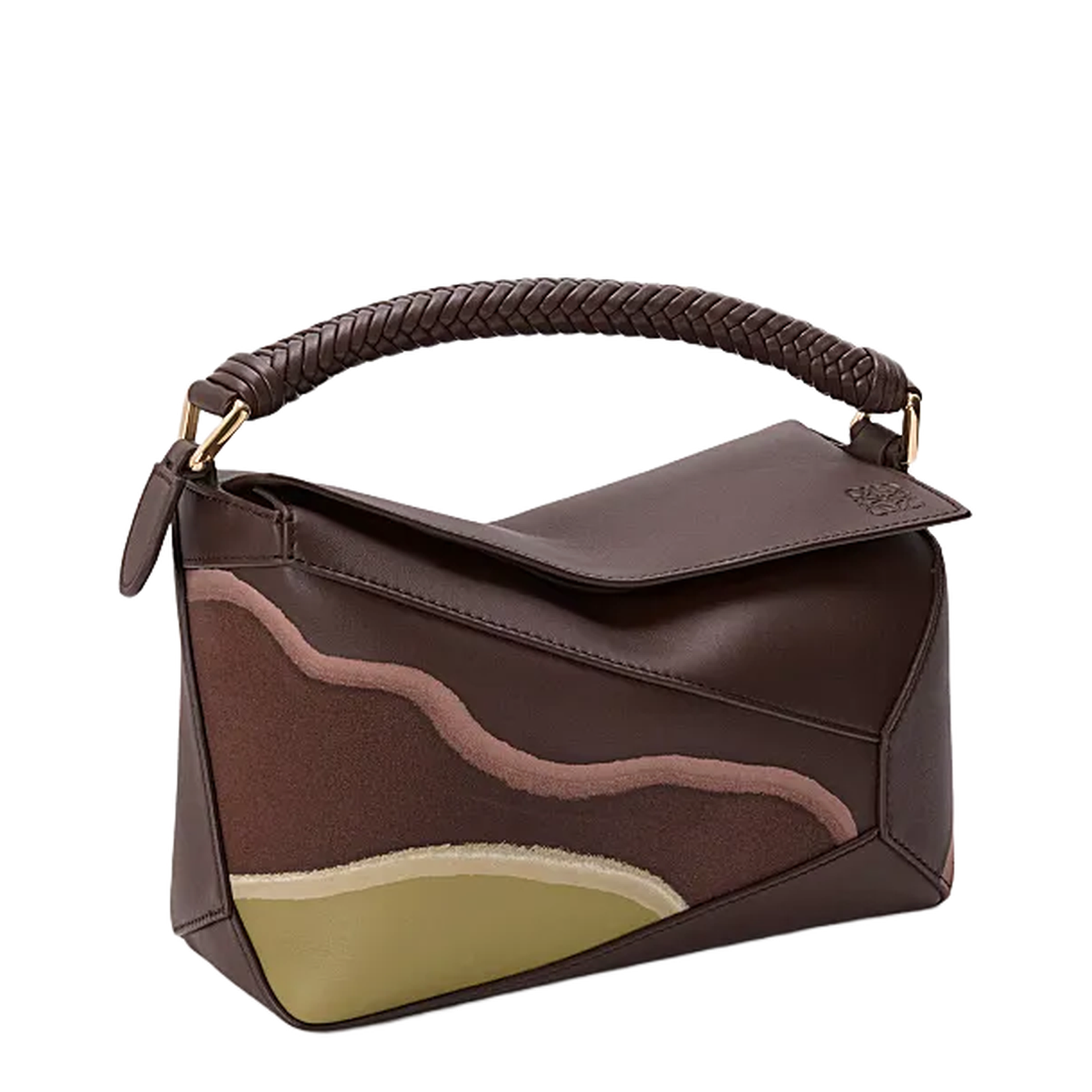 Small Puzzle Edge Landscape Bag in Nappa Calfskin Brown - Image 2