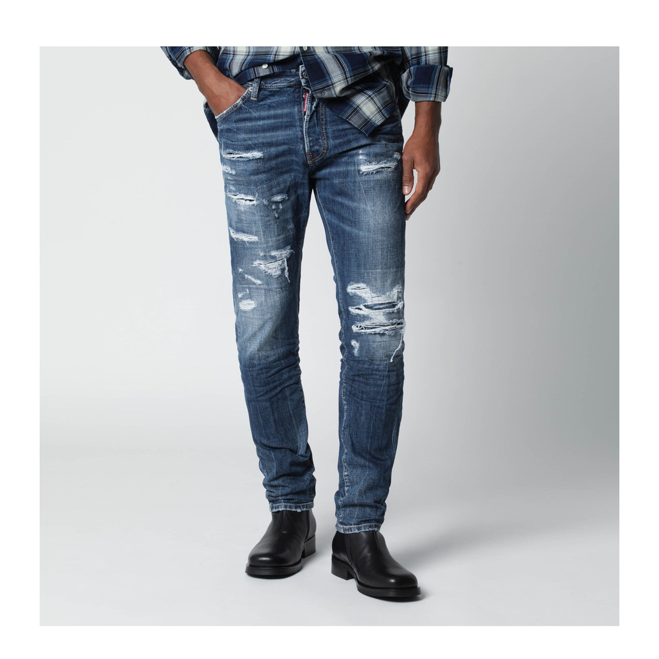 Slim Blue Washed Jeans with Rips - Image 1