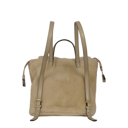 Drawstring Shearling Backpack - Beige - Image 5