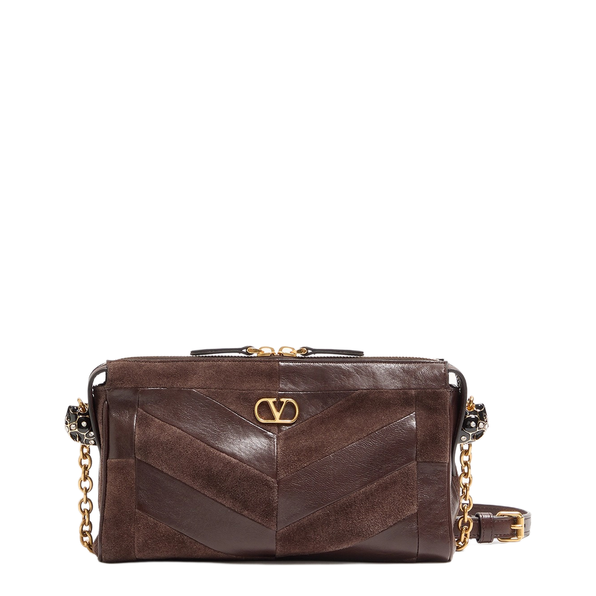 Panthea Small Suede and Nappa Patchwork Shoulder Bag - Ebony - Image 1