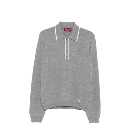 Fine Wool Knit Polo Shirt with Intarsia - Image 1