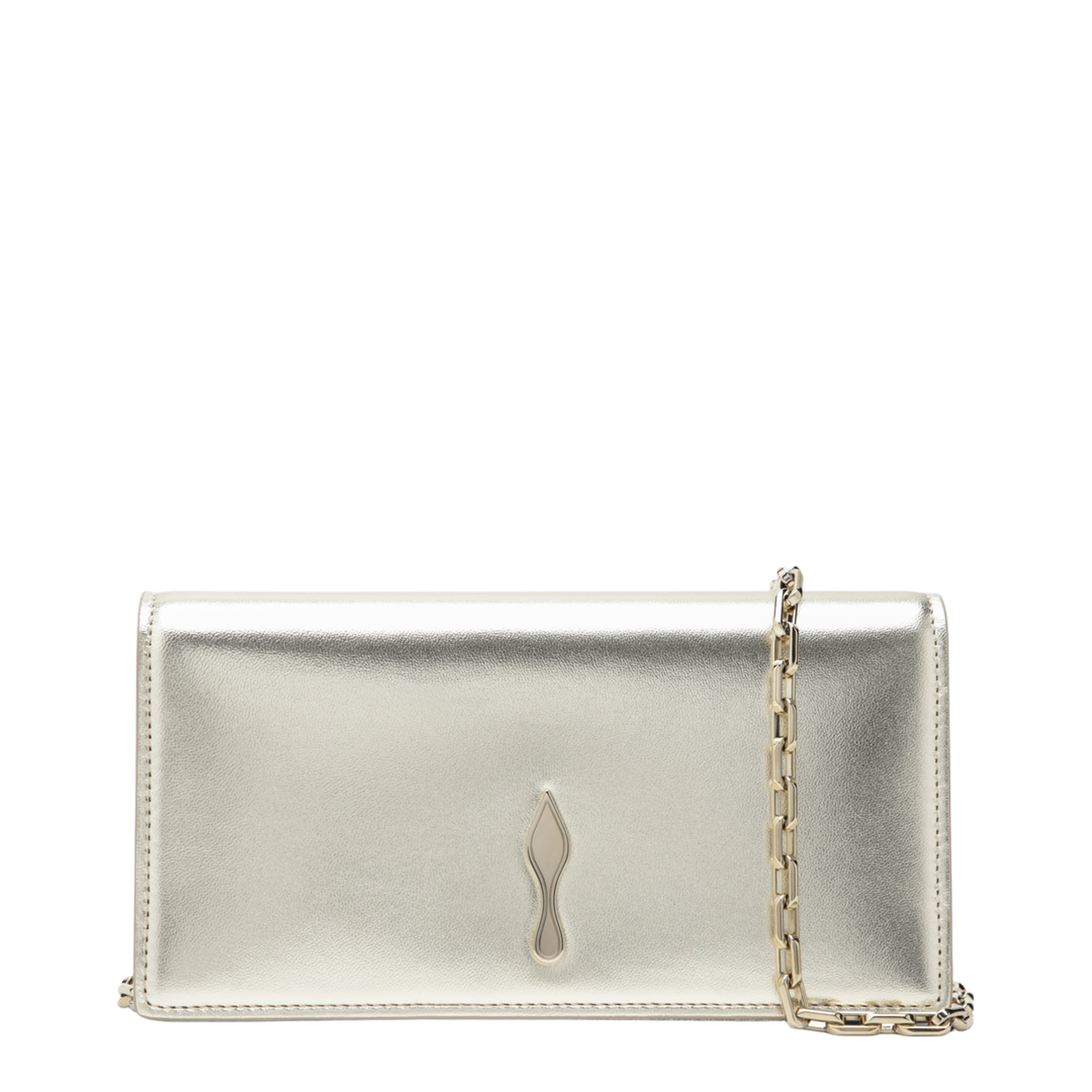 Platinum-coloured Leather Clutch Bag with Chain - Image 1