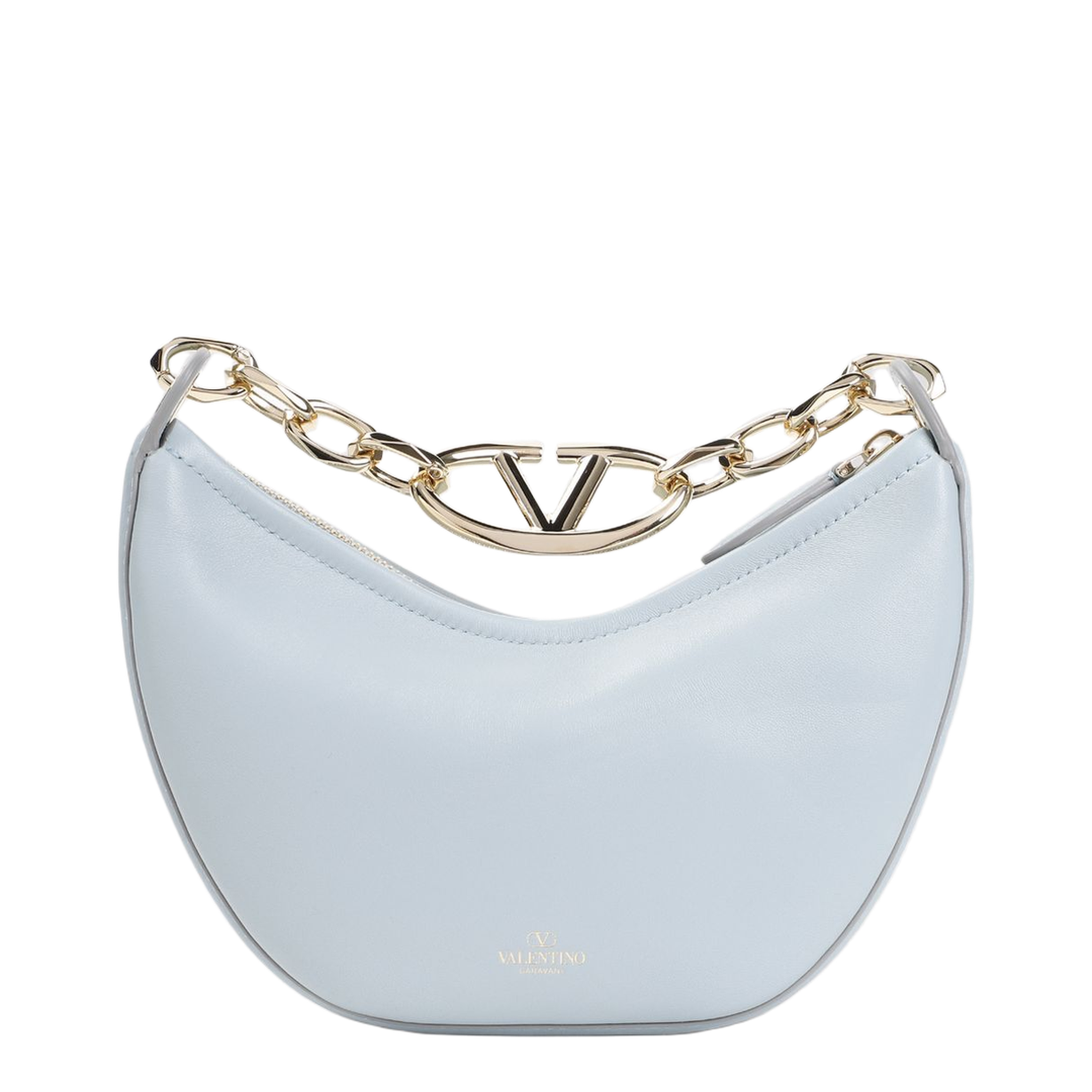 Light Blue Leather Mini Hobo Handbag - Image 3