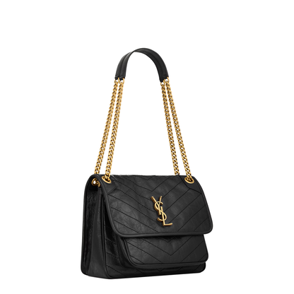 Niki Medium Calf Leather Shoulder Bag - Black - Image 12