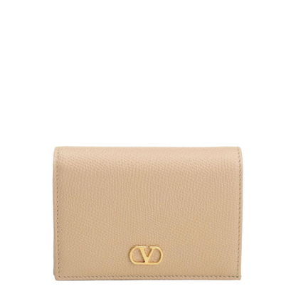 VLogo Signature Pebble-Grain Calfskin Wallet - Rose Sand - Image 1