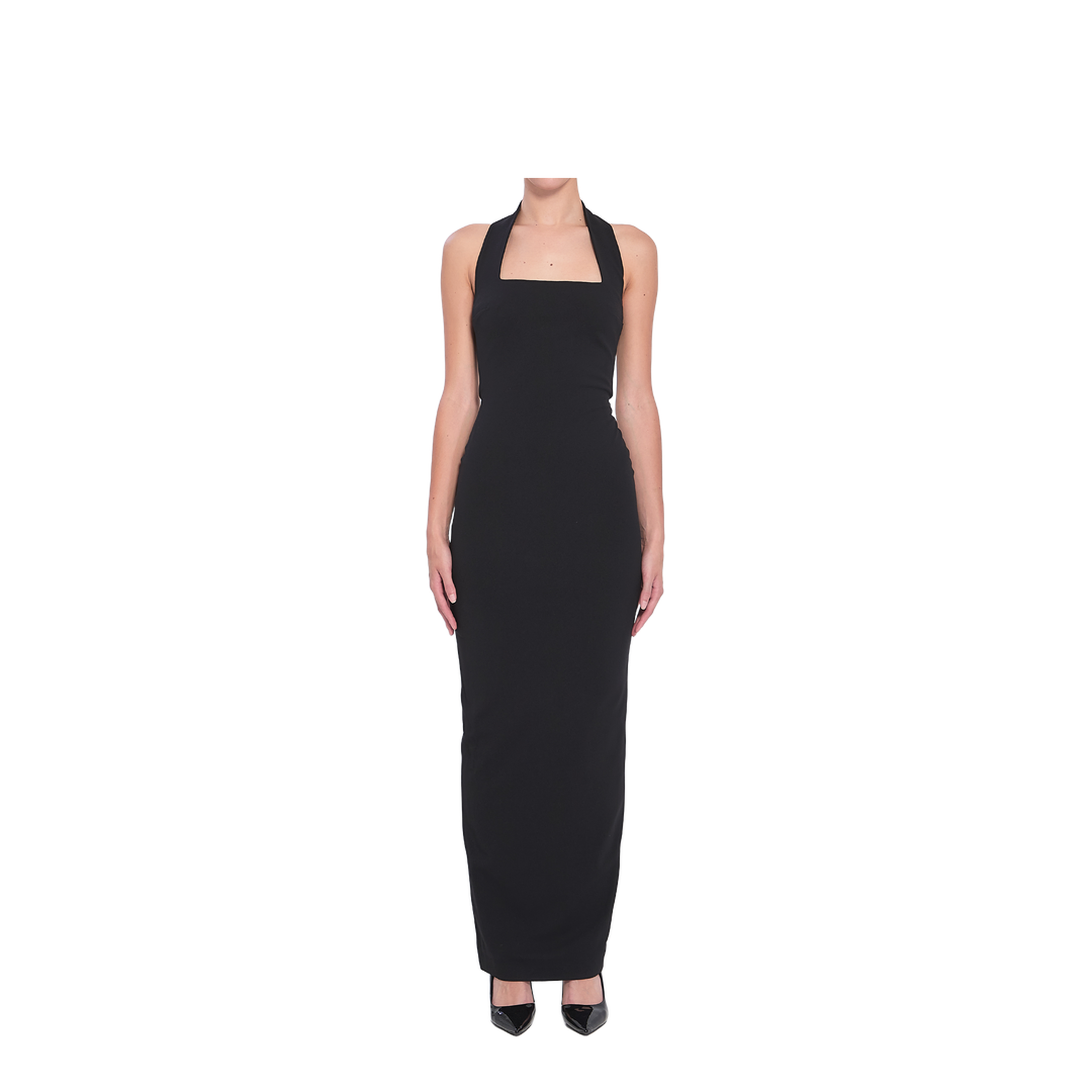 Black Rear Zip Fastening Halterneck Square Neck - Image 1