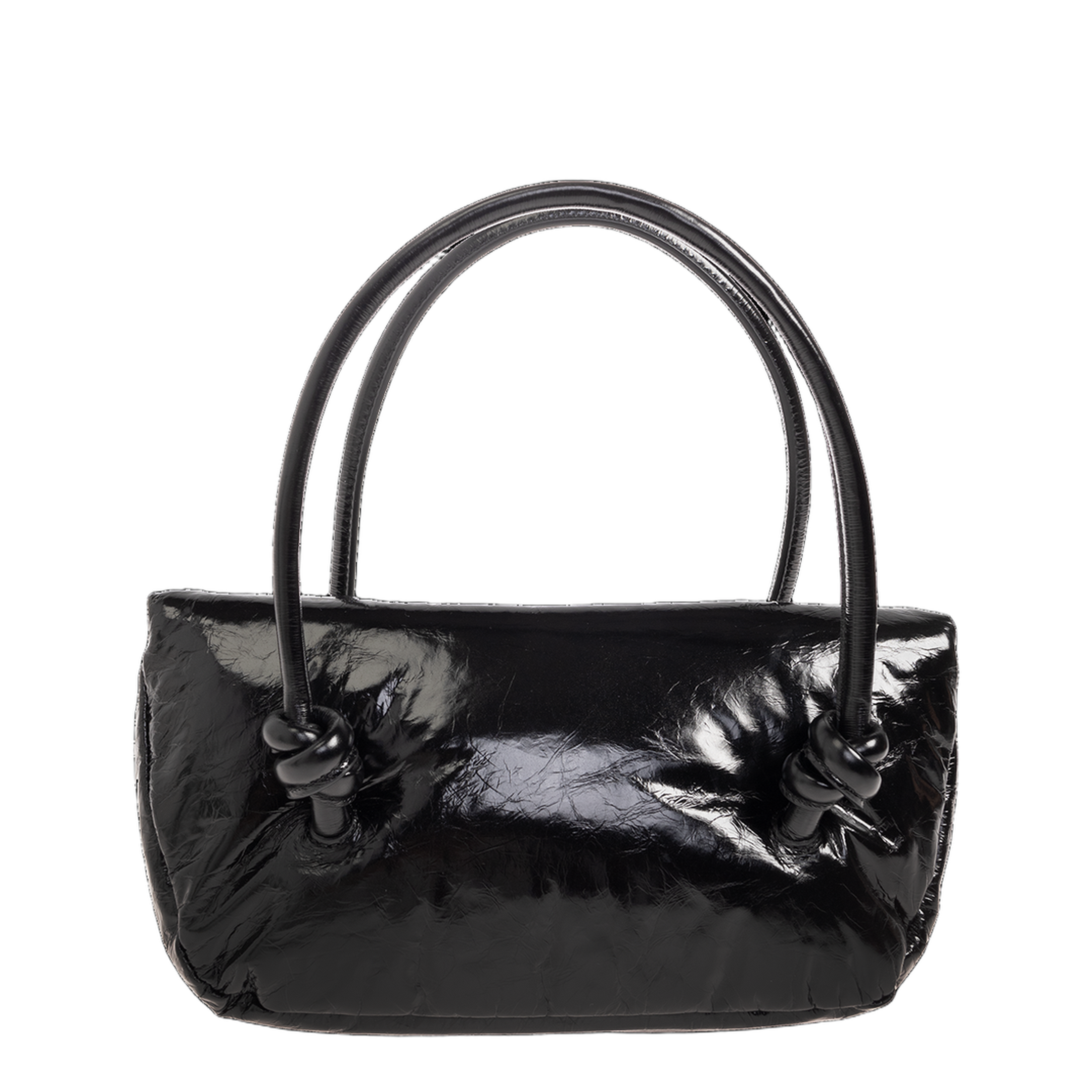 Knot Small Black Shoulder Bag With Laminated Logo In Patent Leather - Image 3