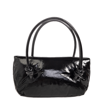 Knot Small Black Shoulder Bag With Laminated Logo In Patent Leather - Image 3
