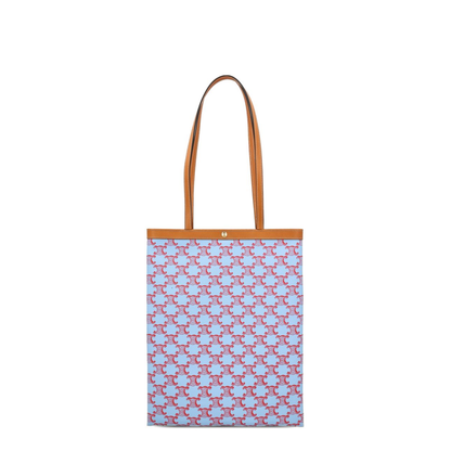 Triomphe Canvas Medium Flat Shopper - DENIM BLUE / RED - Image 1