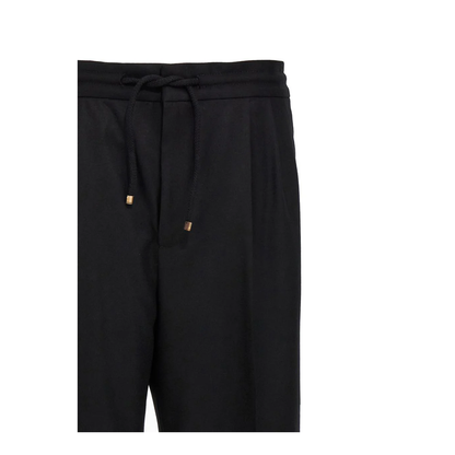 Leisure fit trousers in virgin wool flannel with drawstring and double darts - Image 1
