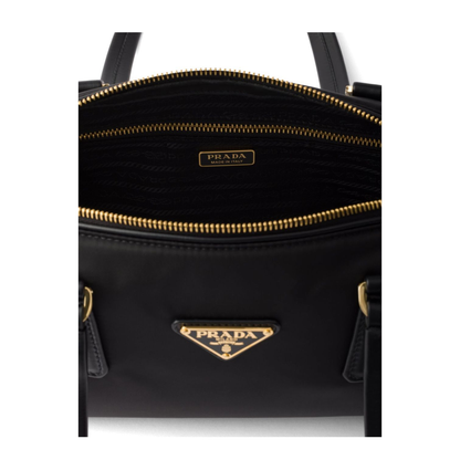 Re-Nylon and Leather Medium Top-Handle Bag with Padlock - Image 4