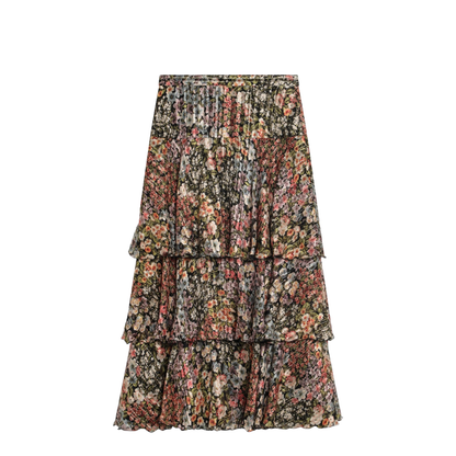 Silk Tiered Skirt with Floral Print - Image 2