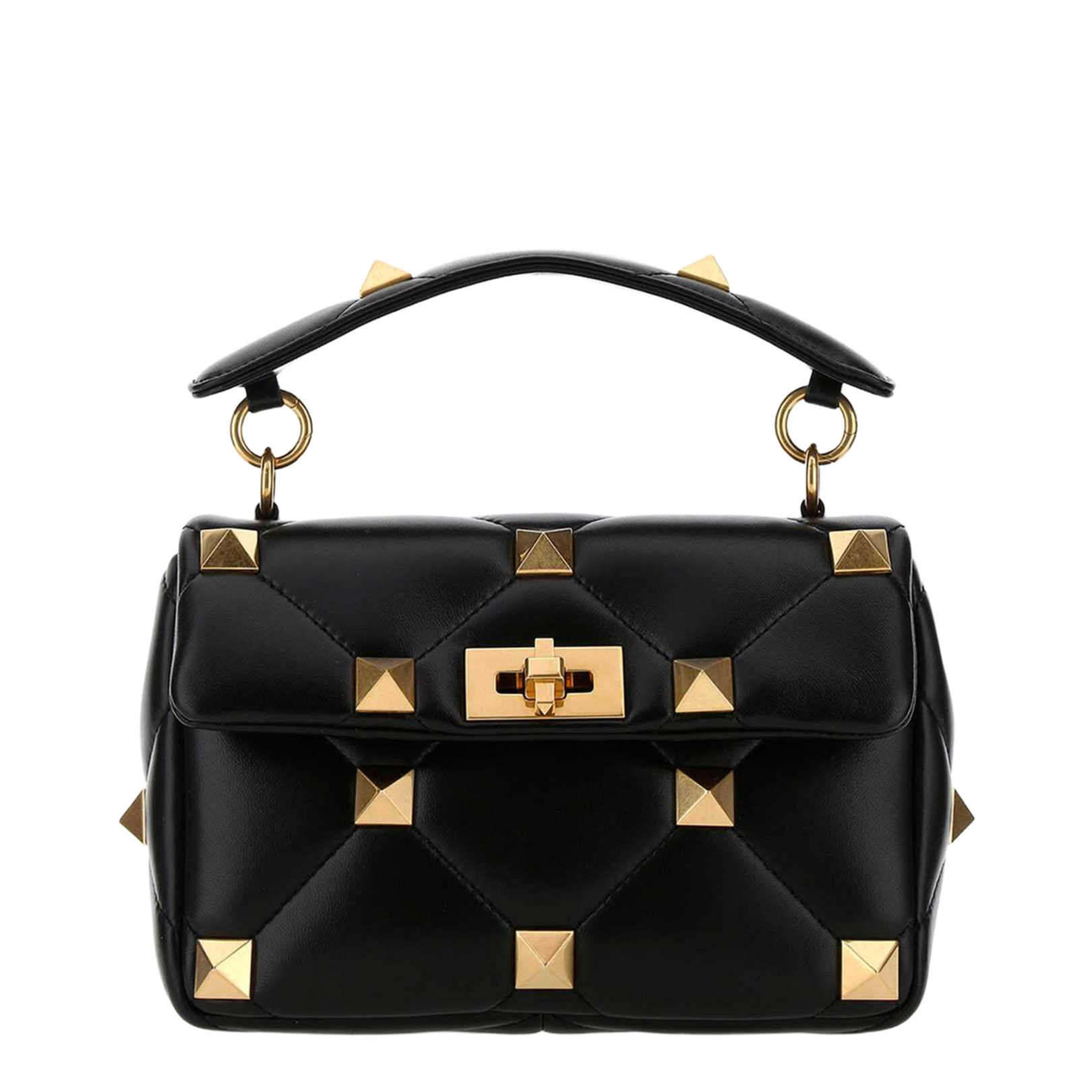 Black Nappa Leather Medium Roman Stud Handbag - Image 3