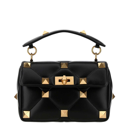 Black Nappa Leather Medium Roman Stud Handbag - Image 3