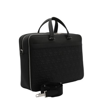 Salvatore Black Leather Business Gancini Top Handle Bag - Image 3