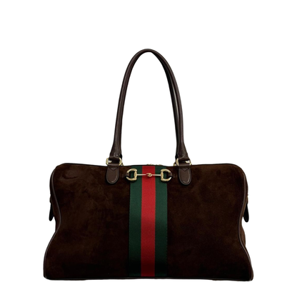 Borsetto Large Boston Bag in Dark Brown Suede - Image 1
