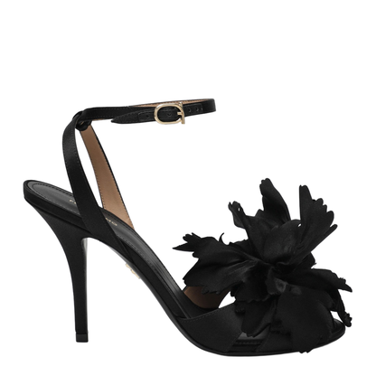 Black Satin Flower Sandals - Image 1