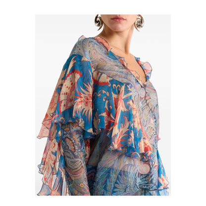 Floral Print Ruffles Chiffon Blouse - Image 3