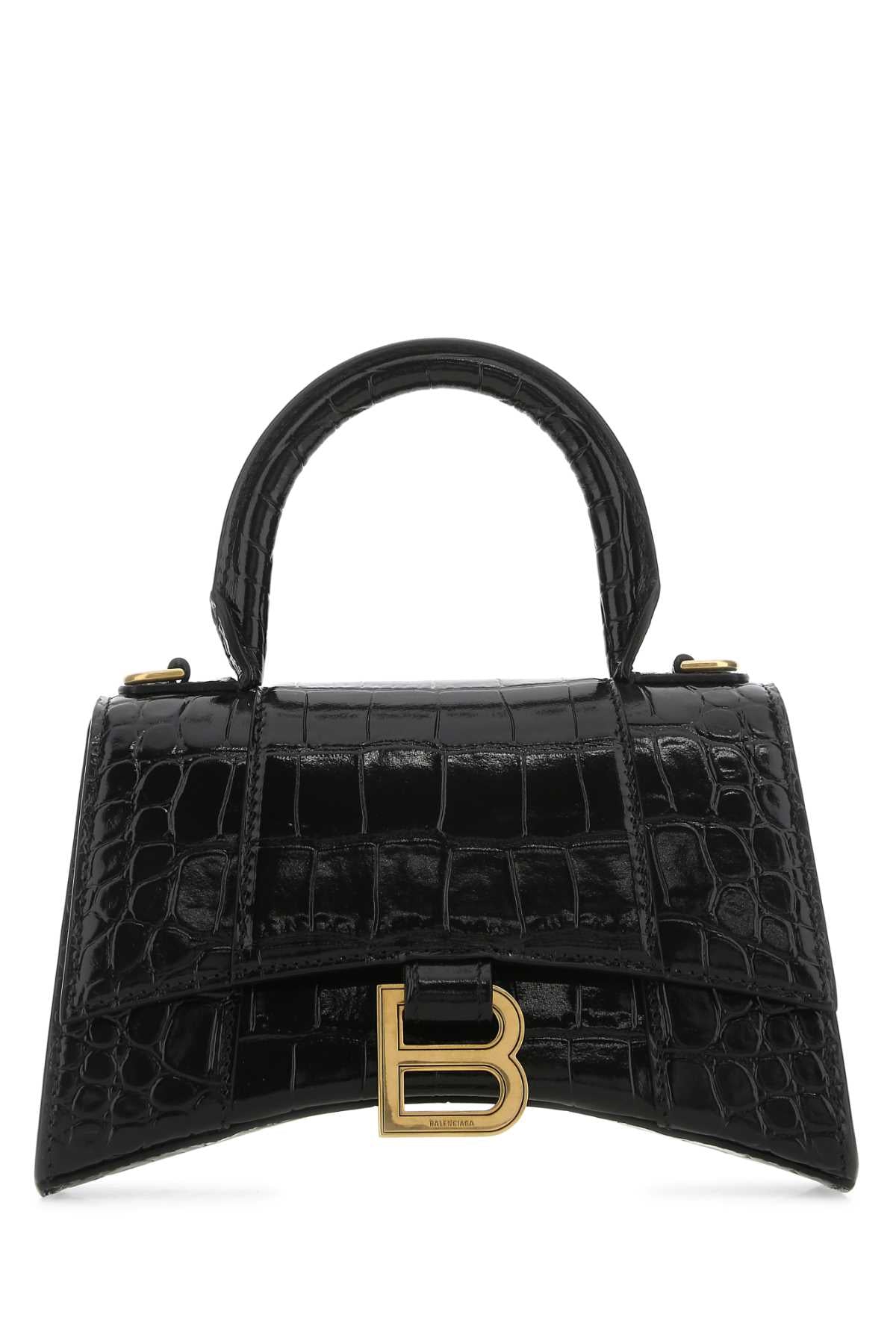 Hourglass Handbag XS in Black Crocodile Embossed Calfskin - Image 1