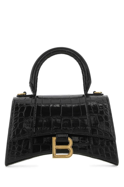 Hourglass Handbag XS in Black Crocodile Embossed Calfskin - Image 1