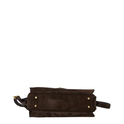 Le 7 Medium Suede Calfskin Shoulder Bag - Moka/Ruby - Image 3