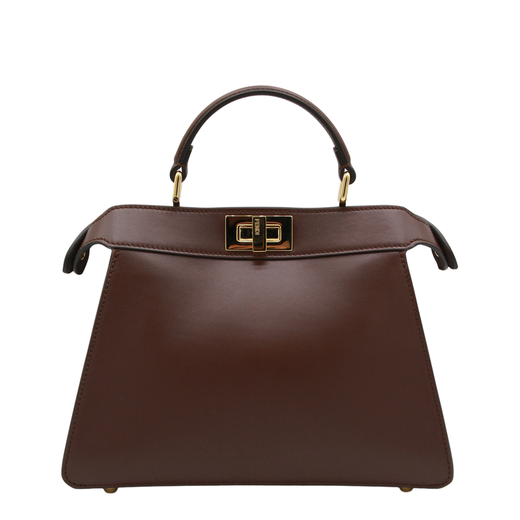Peekaboo ISeeU Small Calf Leather Top Handle Bag - Mahogany Brown - Image 2
