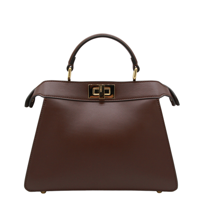 Peekaboo ISeeU Small Calf Leather Top Handle Bag - Mahogany Brown - Image 2