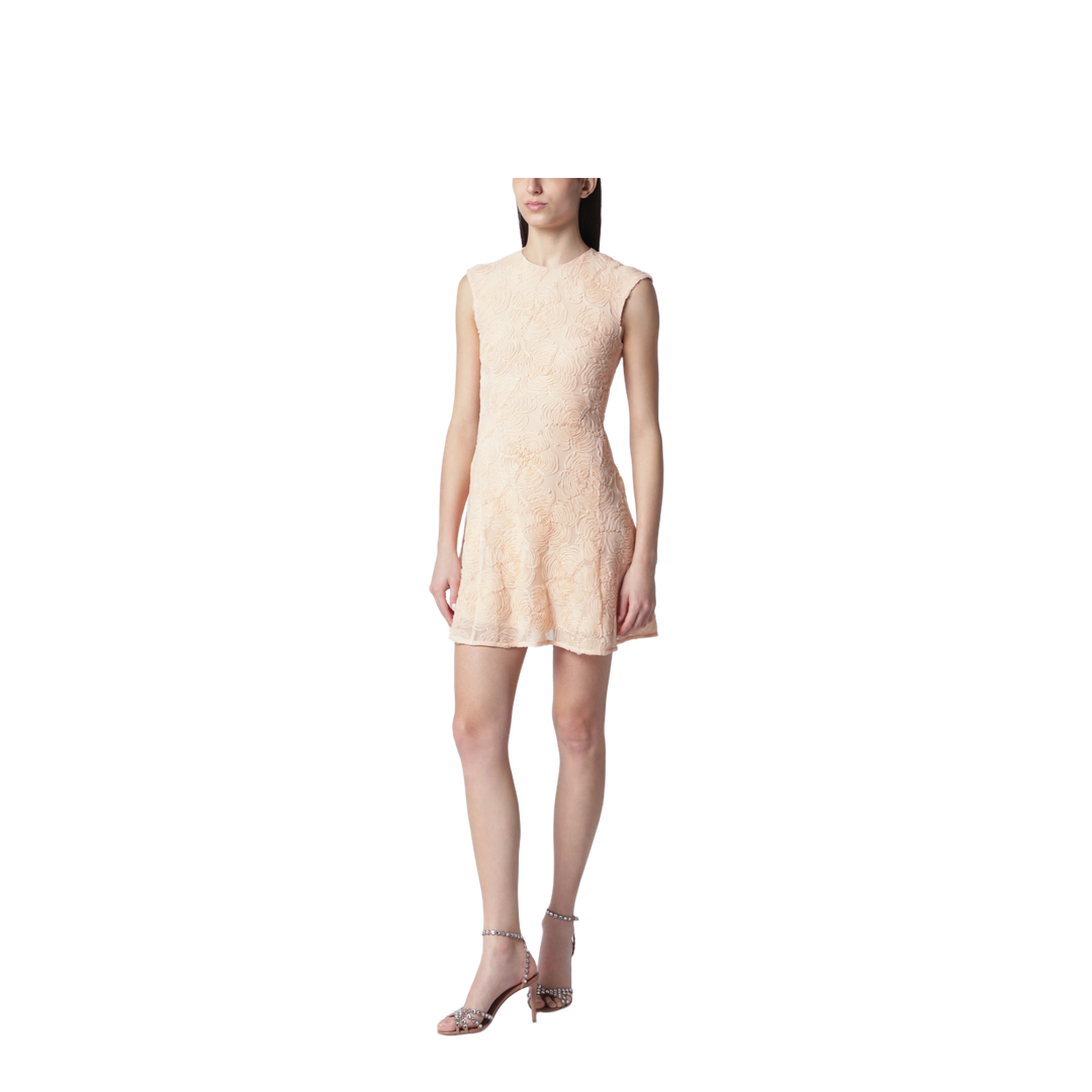 Vanilla-colored mini dress with floral appliqués - Image 1