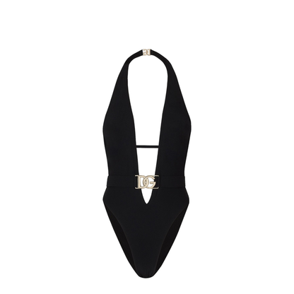 One-piece Swimsuit with Plunging Neck and Belt - Image 1