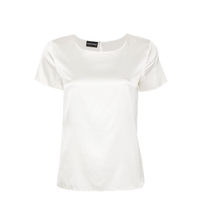 White Stretch-Silk Satin Weave Top - Image 1