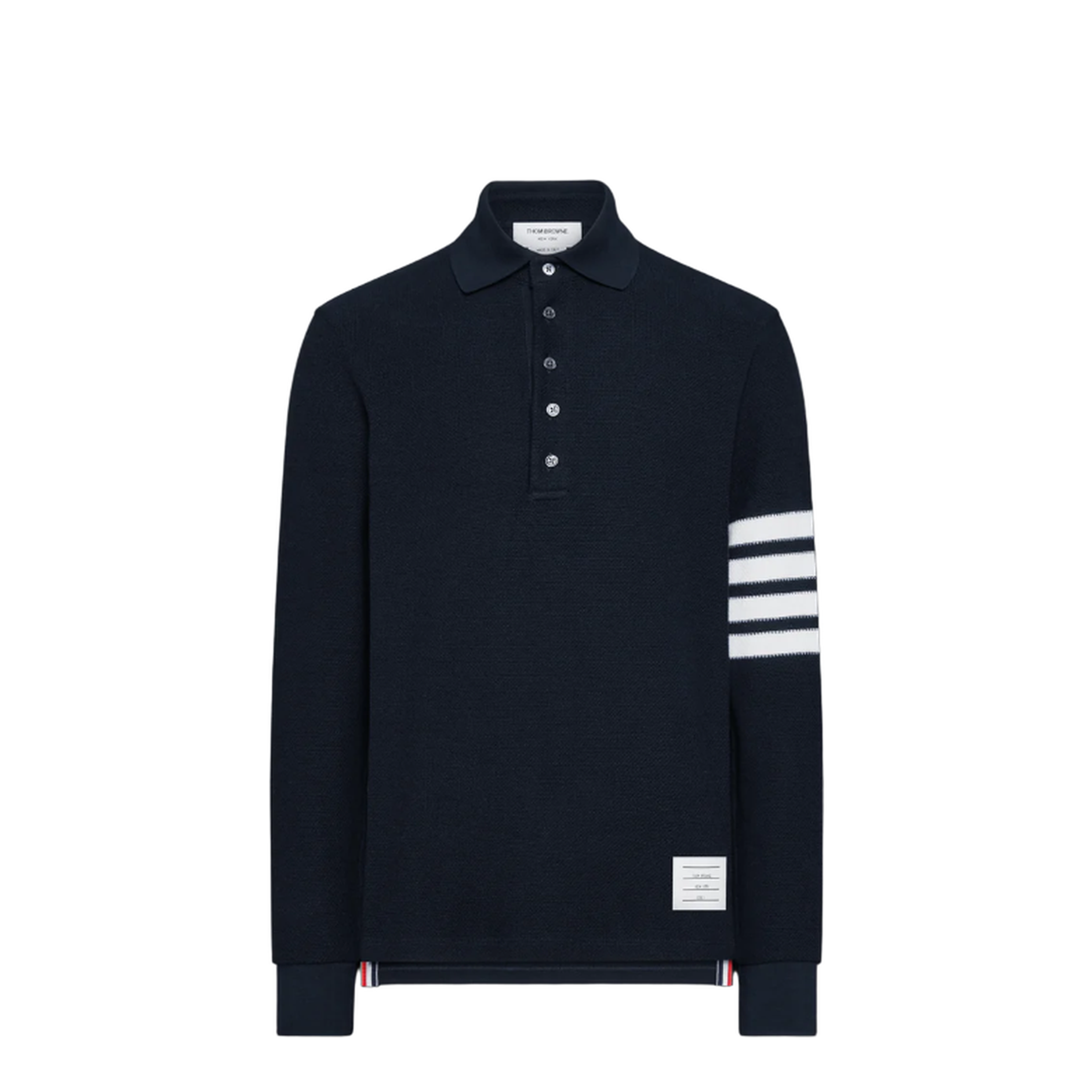 Long Sleeve Polo in Textured Pique w/ Eng 4 Bar - Image 1