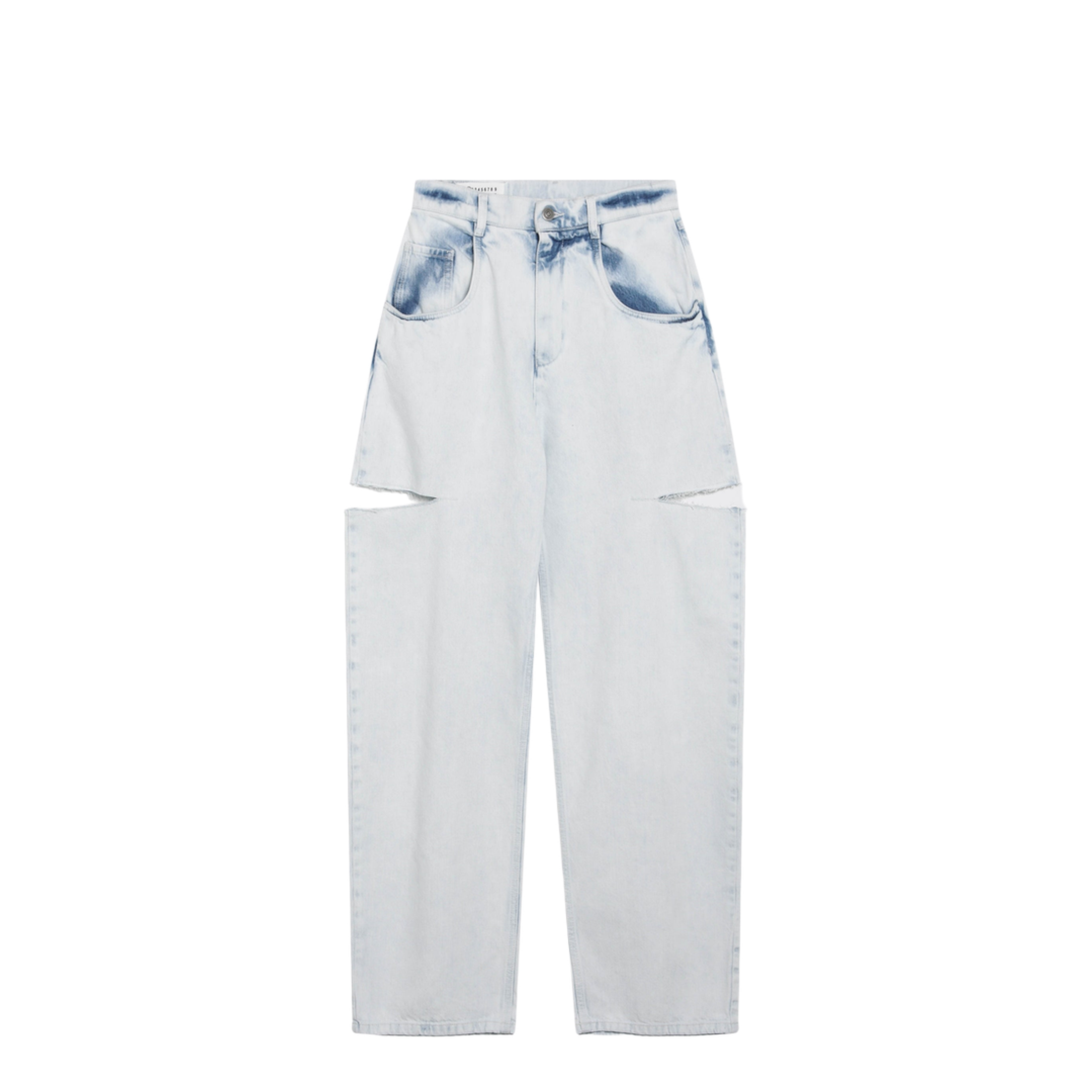 Blue Faded Cotton Jeans with Cut-Out Details - Image 1